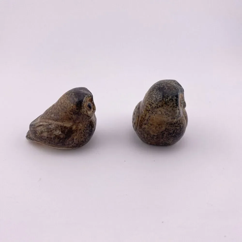 2 Vintage Adorable Miniature Owl Figurines Brown Earthtones 1